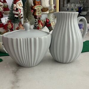 Dansk VESI Pewter Gray Fluted Crimp Ceramic VTG Sugar & Creamer EVC RARE FIND